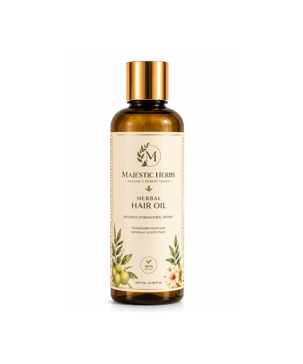 majestic herbs herbal hair oil | natural hair growth oil for strong, thick & healthy hair | reduces hair fall & dandruff | 100ml