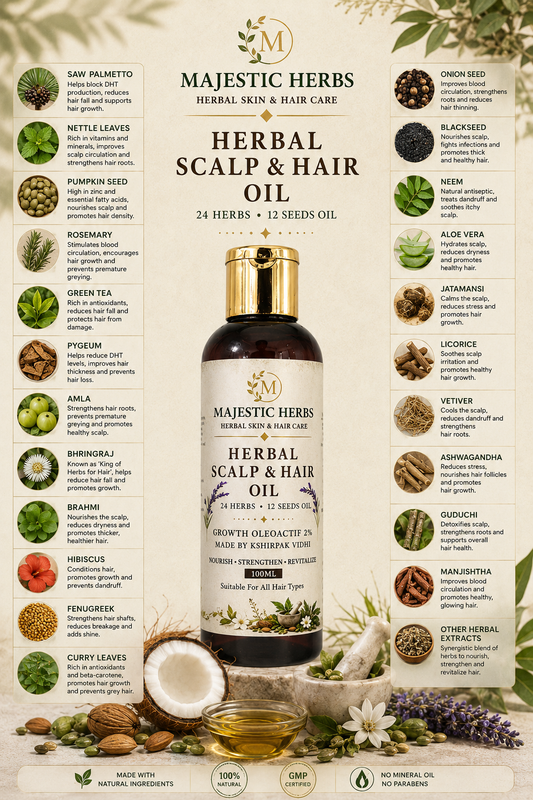 Majestic Herbs Herbal Hair Growth Serum | Reduces Hair Fall & Promotes Hair Regrowth | Strengthens Hair Roots & Boosts Scalp Health | Natural Hair Serum for Men & Women | 100ml
