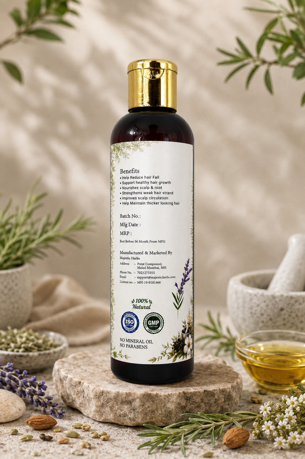 majestic herbs herbal hair growth serum | reduces hair fall & promotes hair regrowth | strengthens hair roots & boosts scalp health | natural hair serum for men & women | 100ml