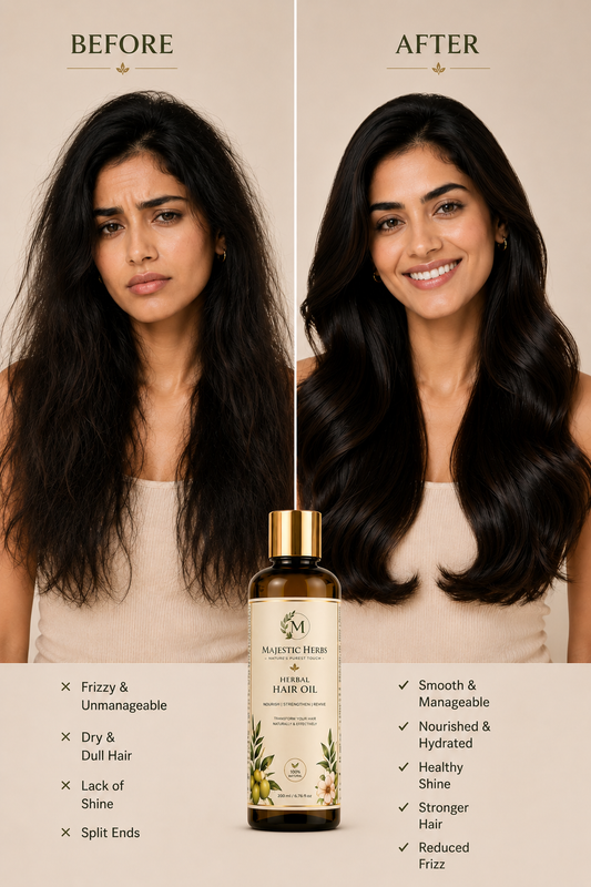 Majestic Herbs Herbal Hair Oil | Natural Hair Growth Oil for Strong, Thick & Healthy Hair | Reduces Hair Fall & Dandruff | 100ml