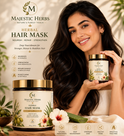 Majestic Herbs Herbal Hair Mask | Deep Conditioning Hair Treatment for Dry & Damaged Hair | Repair, Nourish & Strengthen | 200g