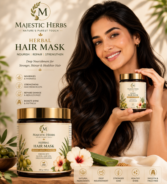 Majestic Herbs Herbal Hair Mask | Deep Conditioning Hair Treatment for Dry & Damaged Hair | Repair, Nourish & Strengthen | 200g